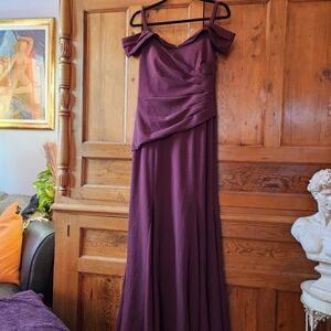 Oleg Cassini Off-Shoulder Maxi Dress in Deep Purple